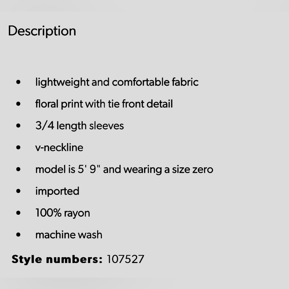 Maurice’s Floral V NeckTie Waist 3/4 Sleeve Top Women’s 0X - Picture 7 of 10